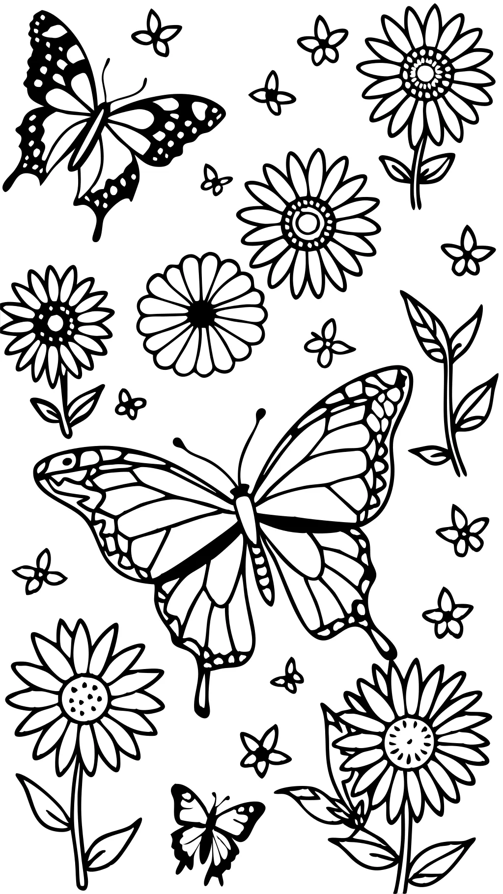 papillon avec pages à colorier de fleurs